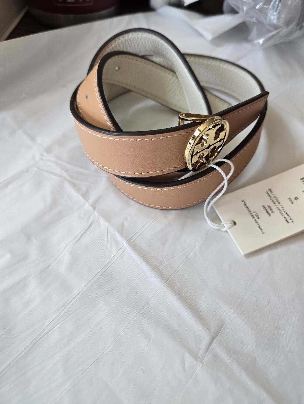 Tory Burch 1" Miller Reversible Leather Logo Belt NWT Size MEDIUM.Gift Luxury - Picture 10 of 10
